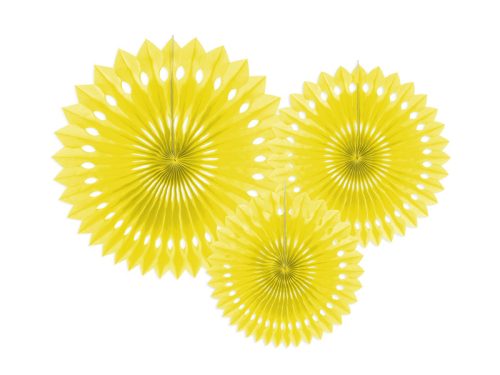 Rozetta papír dekoráció sárga 20-30cm (3 db)