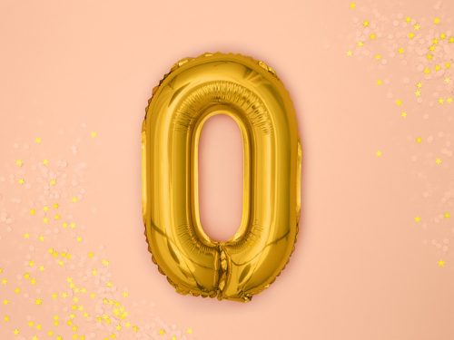 Szám fólia lufi ''0'' 35cm arany