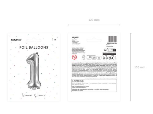 Szám fólia lufi ''1'' 35cm ezüst