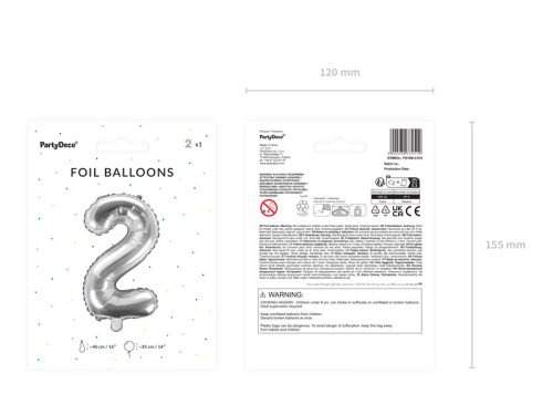 Szám fólia lufi ''2'' 35cm ezüst