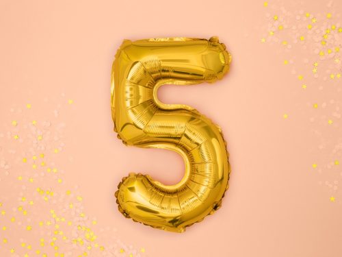 Szám fólia lufi ''5'' 35cm arany