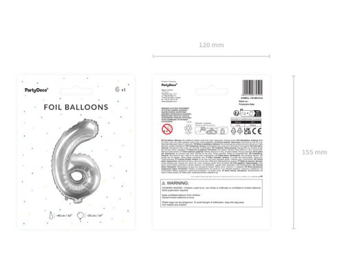 Szám fólia lufi ''6'' 35cm ezüst