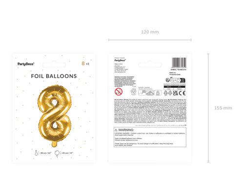 Szám fólia lufi ''8'' 35cm arany