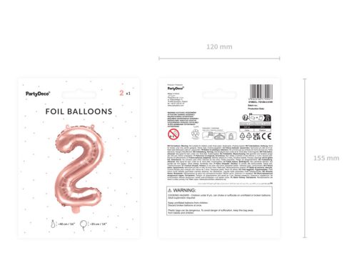 Szám fólia lufi ''2'' 35cm rózsaarany