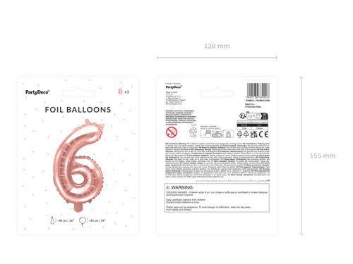 Szám fólia lufi ''6'' 35cm rózsaarany