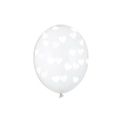Kristálytiszta lufi 30cm - Fehér szívek (6 db)