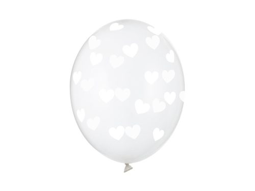 Kristálytiszta lufi 30cm - Fehér szívek (6 db)