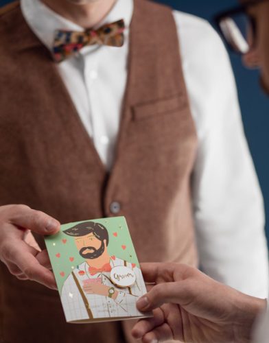 Üdvözlőlap kitűzővel „Groom” (Vőlegény) Legénybúcsúra