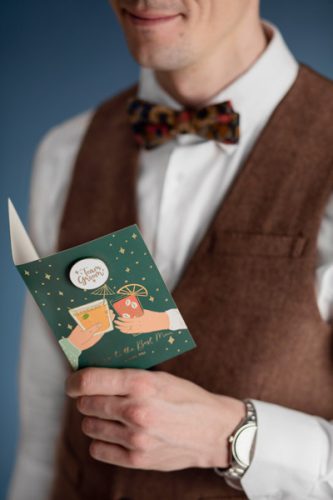 Üdvözlőlap kitűzővel "Groom Team"