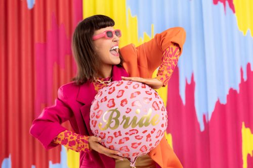 Fólia lufi – Bride felirattal, párducmintás, 45 cm