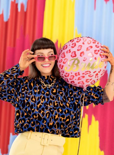 Fólia lufi – Bride felirattal, párducmintás, 45 cm