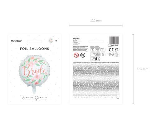 Fólia lufi – Fehér virág formájú „Bride” felirattal, 45 cm