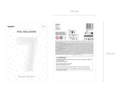 Szám fólia lufi ''7'' 86cm fehér