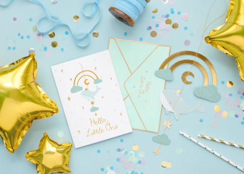 Üdvözlőlap babaköszöntésre - függő dekorációval