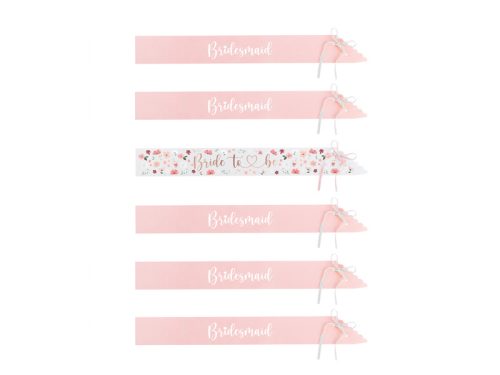 Szalag lánybúcsúra "Bride to be & Bridesmaid" 76cm (6 db)