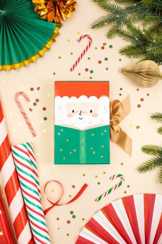 Ajándékdoboz - Mikulás mintás, arany szalaggal (1 db)