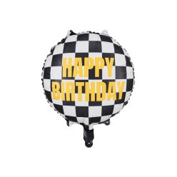   Autóversenyzős fólia lufi "Happy Birthday" 45 cm