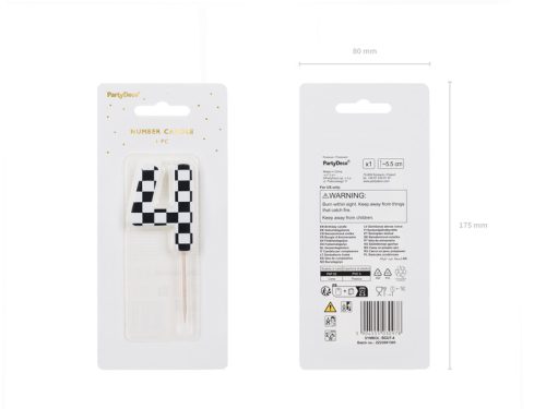 Szülinapi számgyertya "4" fekete-fehér kockás