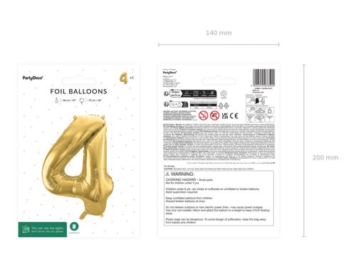 Szám fólia lufi ''4'' 72cm arany