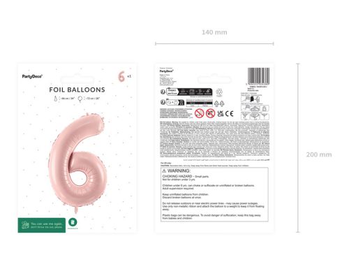 Szám fólia lufi ''6'' 72cm pasztell rózsaszín