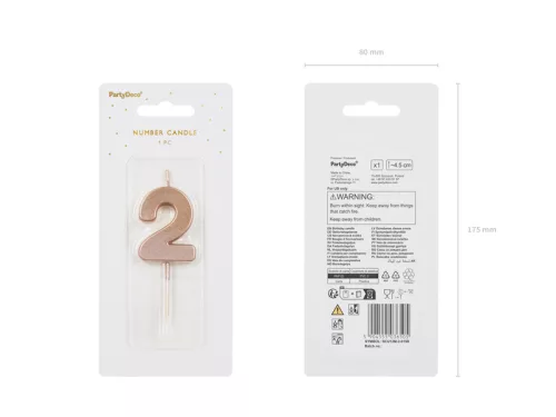 Szülinapi számgyertya "2" rózsaarany 4.5cm
