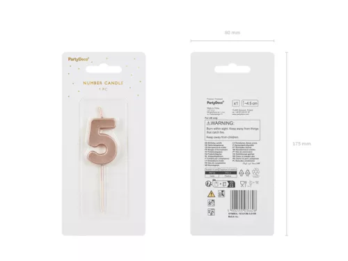Szülinapi számgyertya "5" rózsaarany 4.5cm