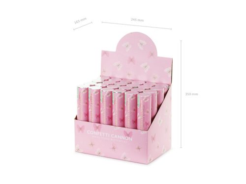 Konfetti ágyú rózsaszín pillangók 20 cm
