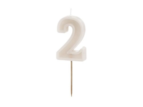 Szülinapi számgyertya "2" bézs 6 cm