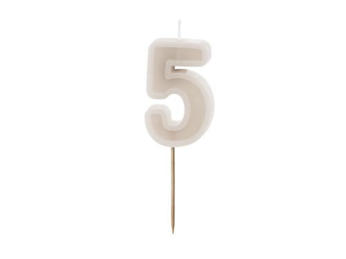 Szülinapi számgyertya "5" bézs 6 cm