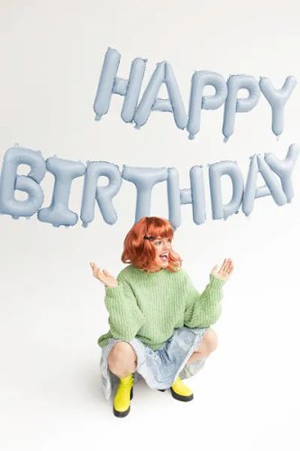 Fólia lufi Happy Birthday felirat Pasztell Kék (340x35 cm)