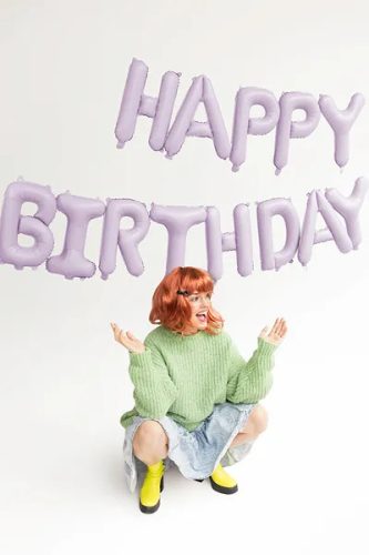 Fólia lufi Happy Birthday felirat Pasztell Lila (340x35 cm)