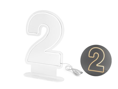 Neon LED szám dekoráció "2" 50 cm fehér