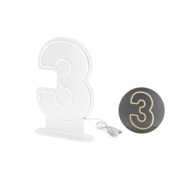 Neon LED szám dekoráció "3" 50 cm fehér