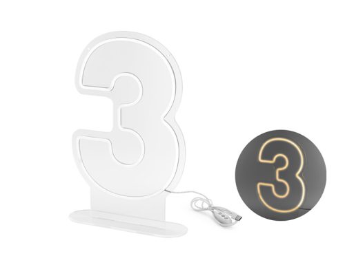 Neon LED szám dekoráció "3" 50 cm fehér
