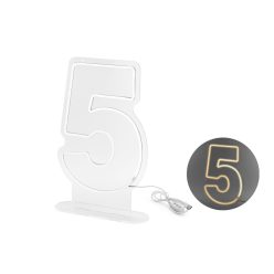 Neon LED szám dekoráció "5" 50 cm fehér