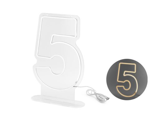 Neon LED szám dekoráció "5" 50 cm fehér