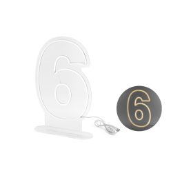 Neon LED szám dekoráció "6" 50 cm fehér
