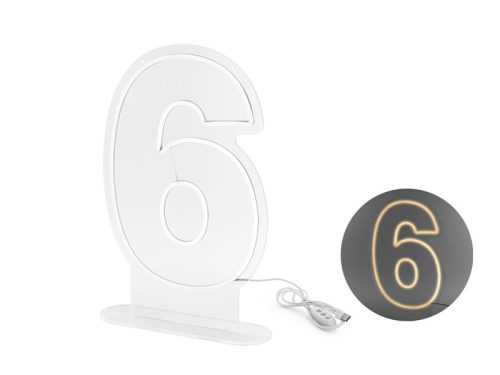 Neon LED szám dekoráció "6" 50 cm fehér