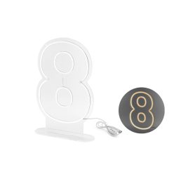 Neon LED szám dekoráció "8" 50 cm fehér