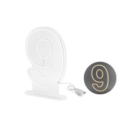 Neon LED szám dekoráció "9" 50 cm fehér
