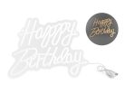 Neon LED Felirat – „Happy Birthday”, fehér (40 x 29cm)