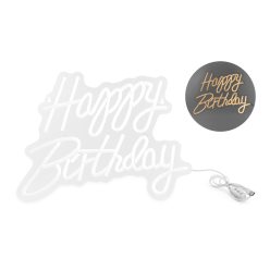   Neon LED Felirat – „Happy Birthday”, fehér (40 x 29cm)
