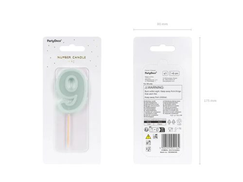 Szülinapi számgyertya "9" pasztell menta 6 cm