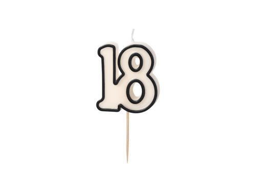 Szülinapi számgyertya "18" fekete és fehér