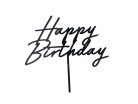 Akril tortadísz "Happy Birthday" felirattal – fekete