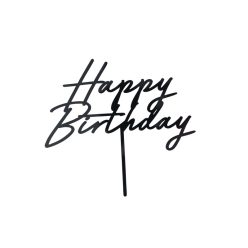   Akril tortadísz "Happy Birthday" felirattal – fekete