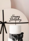 Akril tortadísz "Happy Birthday" felirattal – fekete