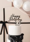 Akril tortadísz "Happy Birthday" felirattal – fekete