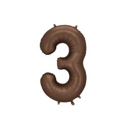 Szám fólia lufi ''3'' 86cm kávébarna