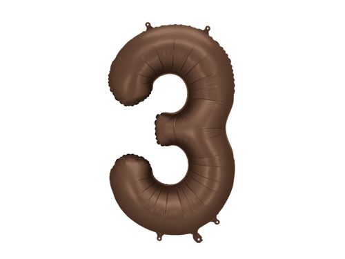 Szám fólia lufi ''3'' 86cm kávébarna